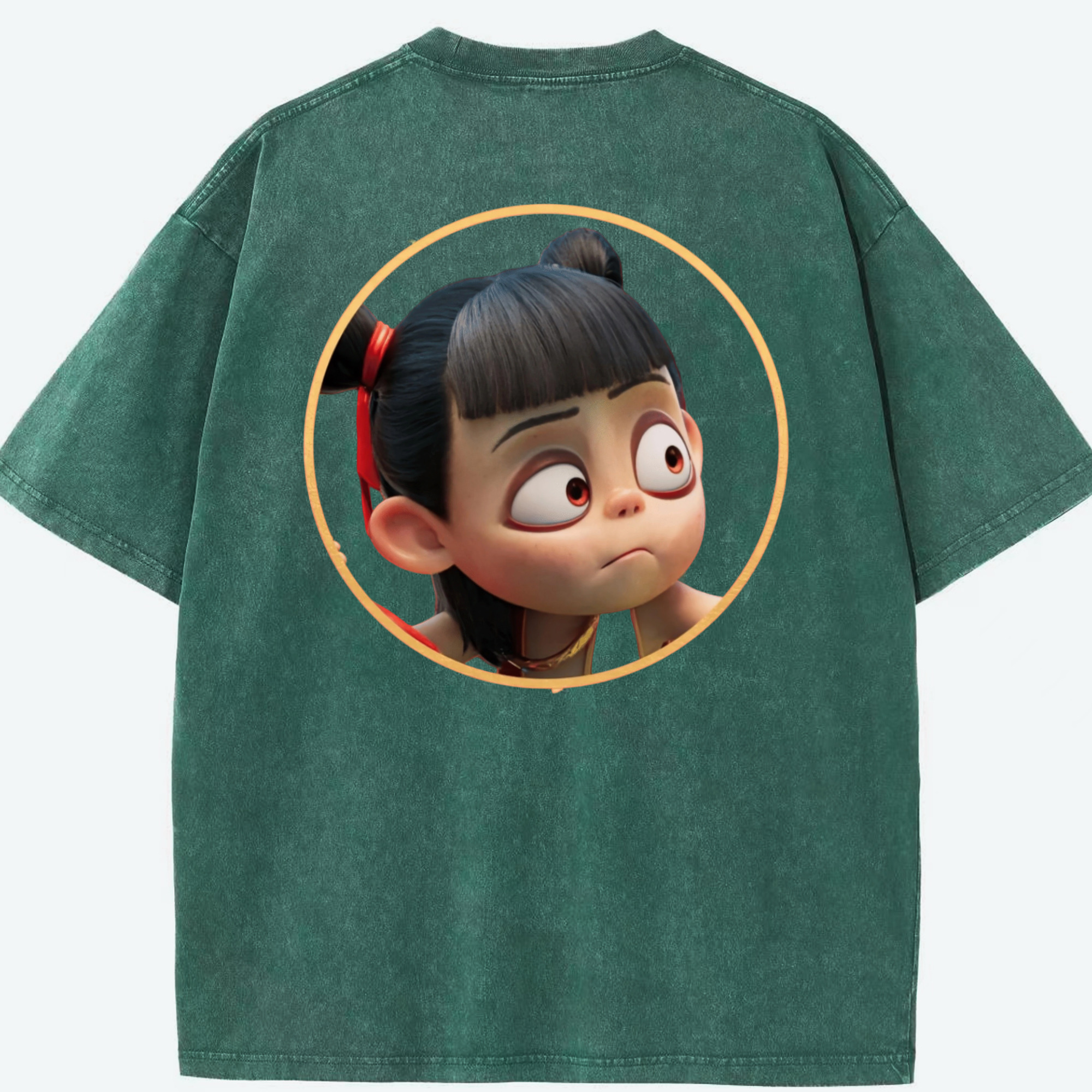 （画像用） Ne Zha 2 ナタ 魔童の大暴れ 綿100% ヴィンテージ風 半袖Tシャツ（背面プリント）